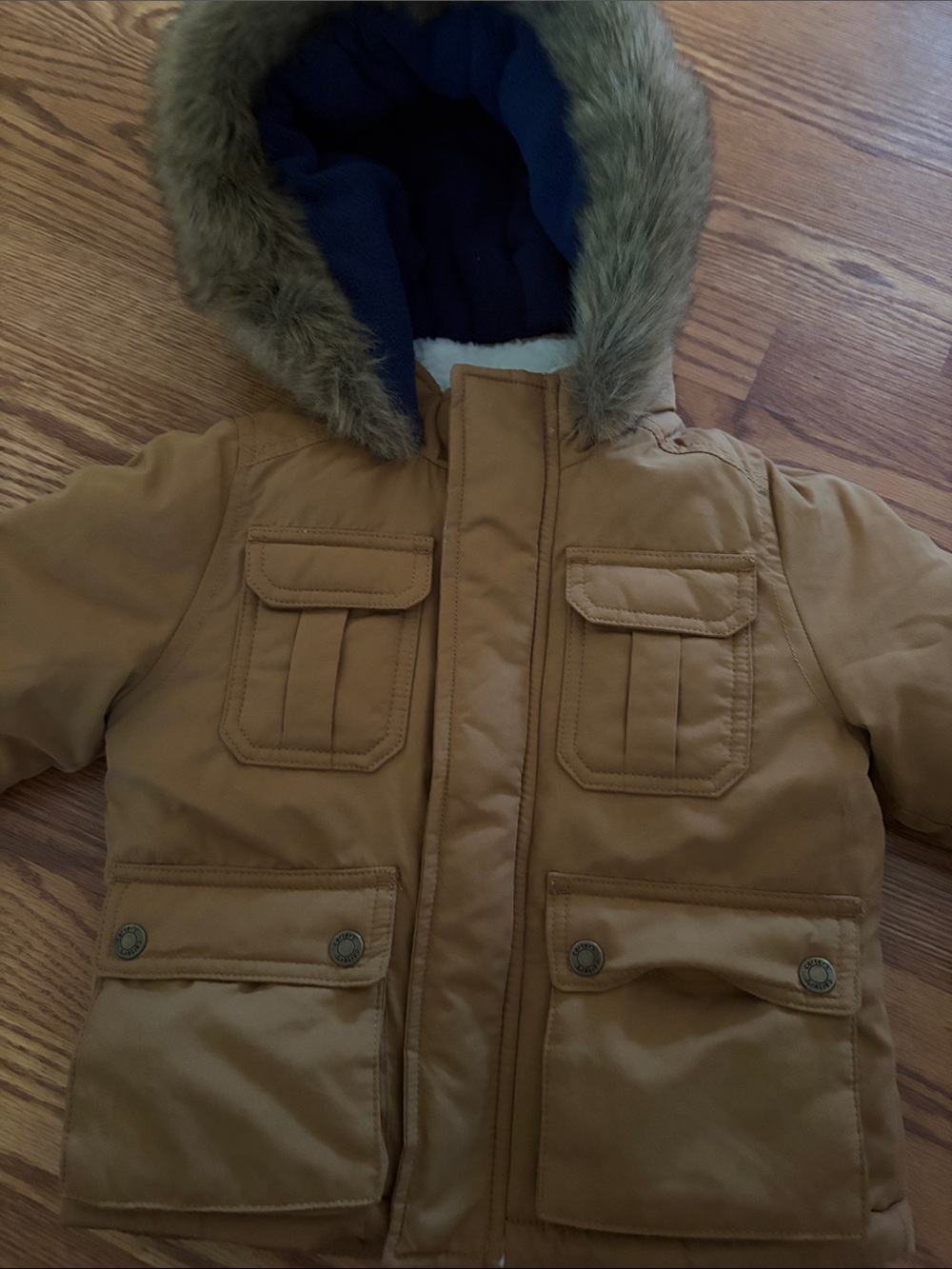 Carter's Tan Puffer Jacket with Faux-Fur Trimmed Hood